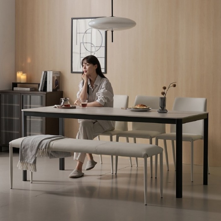 (한샘몰pick) 보니애 나폴리 포세린 세라믹 식탁세트 6인용 1800 (벤치형/체어형 선택)