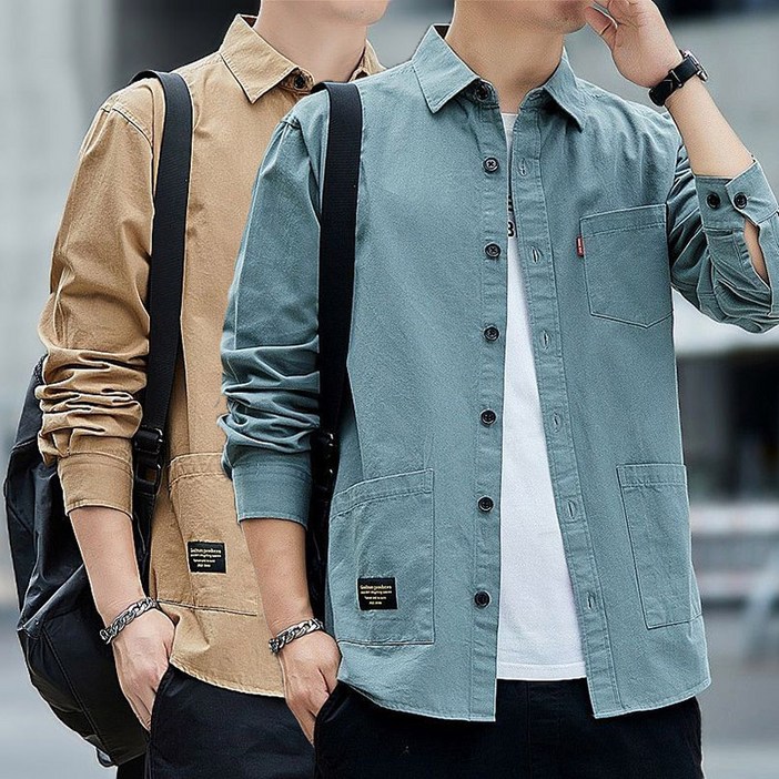 POMTOR 1+1 남자 여름 면 자외선 차단 드라이쿨 바람막이 캐주얼 긴팔 셔츠 와이셔츠 루즈핏 카고 셔츠