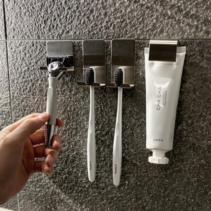 홈튜디오 3세대 녹슬지 않는 일체형 스텐칫솔걸이 2인, 혼합색상, 1세트