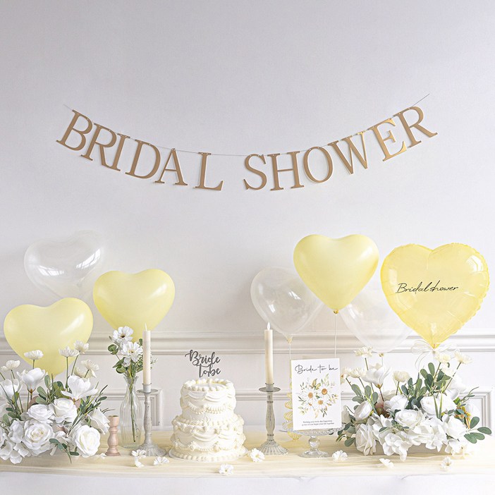 파티몬 브라이덜샤워 하트 풍선 소품 가랜드 홈 파티 용품 슬림 심플 옐로우