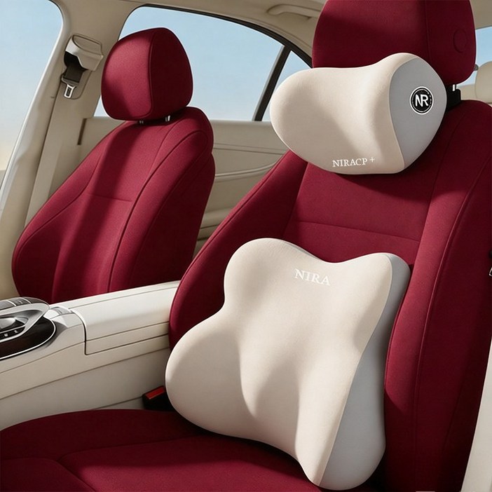 컬러 블록 부드러운 메모리폼 자동차 허리  목 받침 세트