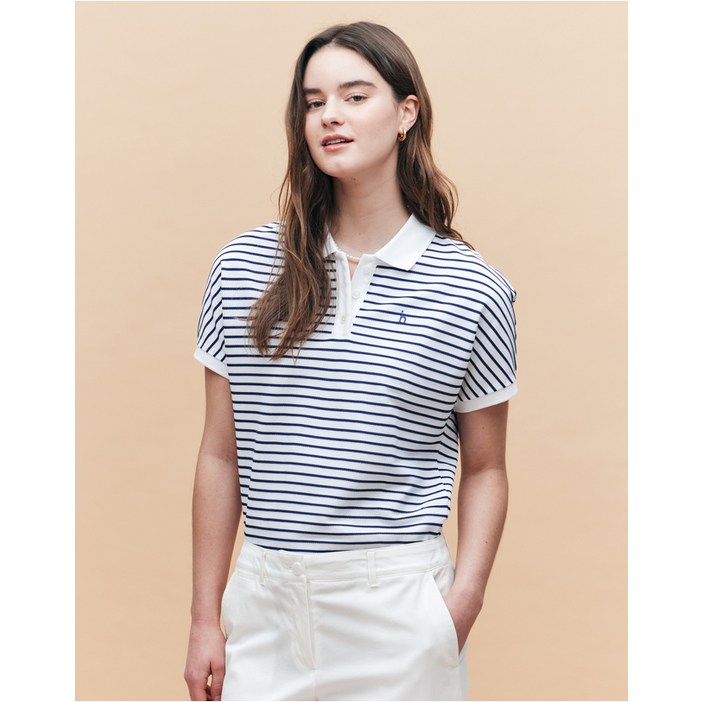 25SS 릴랙스핏 스트라이프 반소매피케 티셔츠 딥블루 HSTS5BC34B3