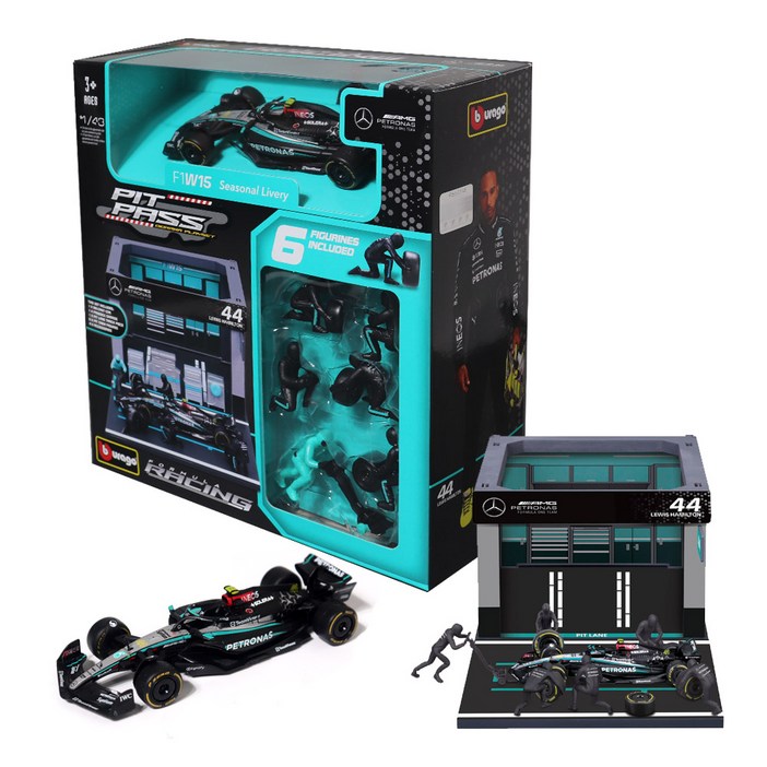 브라고 F1 포뮬러레이싱 피트 패스 PIT PASS 페라리 벤츠 맥라랜 레드불 F1 머신 포함 크루 피규어 차고 조립, 1개