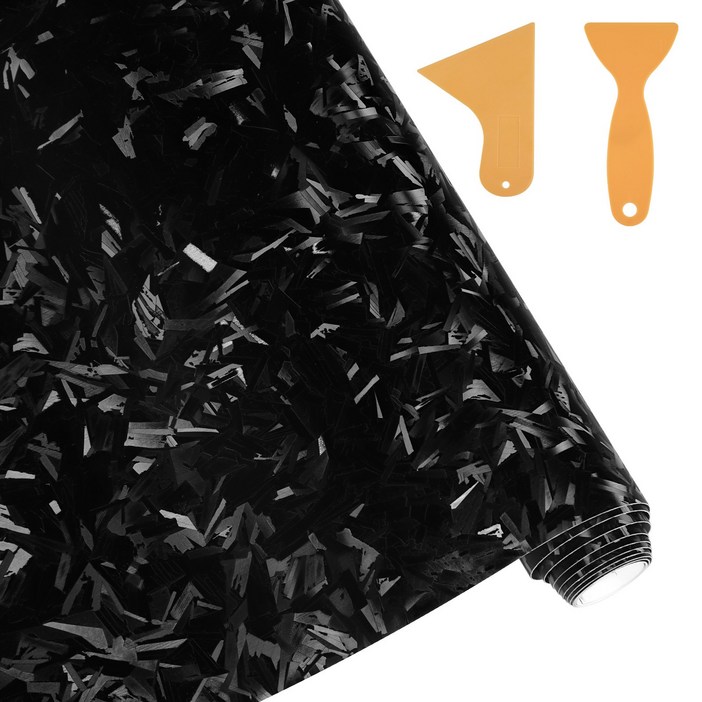 JIZZU 자동차 카본시트지 차량 6D 단조 탄소 섬유 비닐 랩 30 x 150cm (스크레이퍼 2개), 카본 블랙, 1개