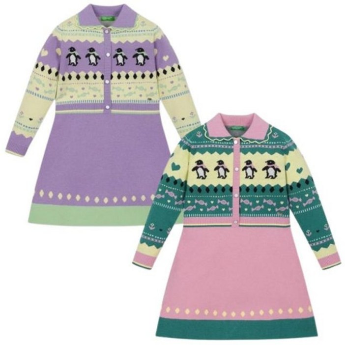 [베네통키즈] 여아 펭귄 자카드 니트 원피스 (QAOP29461)