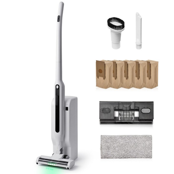 [신상품] 클래파 초경량 자동먼지비움 BLDC 무선 청소기 + 먼지봉투 5장 + 물걸레 키트, white, 화이트