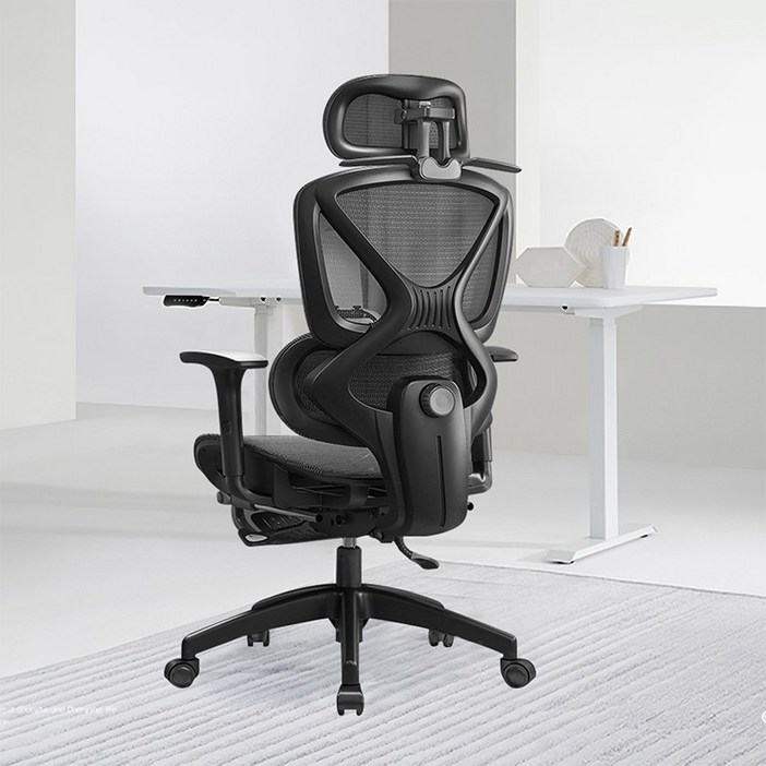 HOMEY NEST 풀메쉬 인체공학 3D 요추 허리보호 최고급 게이밍 컴퓨터의자, 블랙