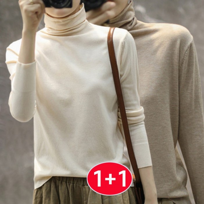 TIMEPURE 봄가을겨울용 신상 울 스웨터 캐시미어 얇은 슬림핏 터틀넥 레이어드 캐시미어 기본 니트 여성용