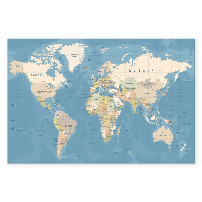 네모아트 세계지도 거실 사무실 인테리어 돈들어오는그림 캔버스액자, 블루세계지도
