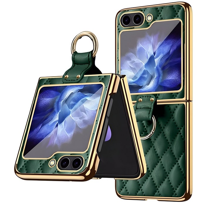 LVEB Z플립5 퀼팅 메탈 핑거링 가죽케이스