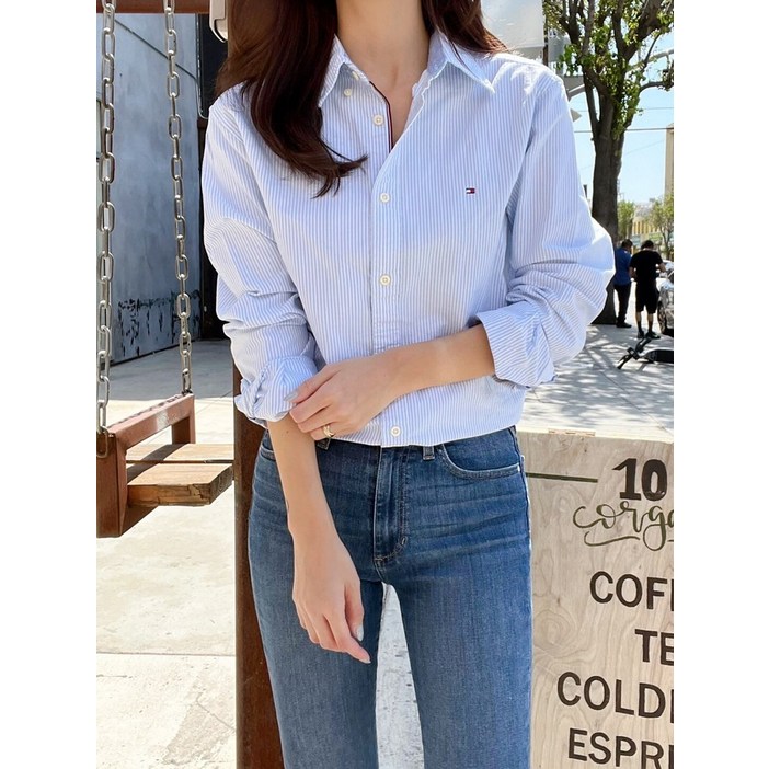 타미힐피거 남녀공용 커스텀핏 스트라이프 버튼다운 옥스포드 긴팔 셔츠 2색 택1 78C2120 오늘출발