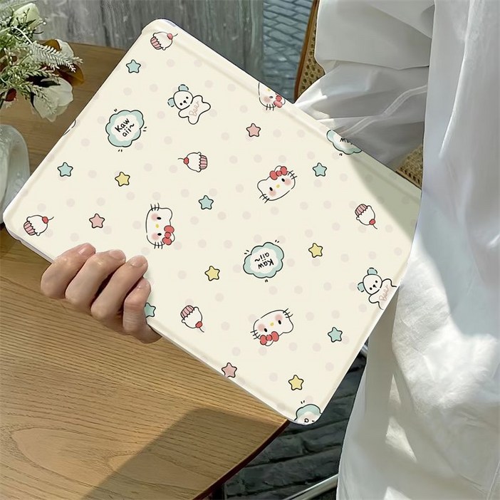 TYREUS 캐릭터키티 2024 11인치 태블릿 13인치 케이스 2023 프로 연필 수납 아이패드 에어7/6 미니6/5 호환 케이스