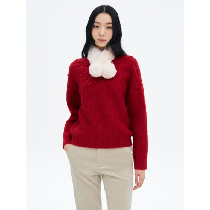 에잇세컨즈 8SECONDS 폼폼 케이블 풀오버 레드 IIS327 ONR987