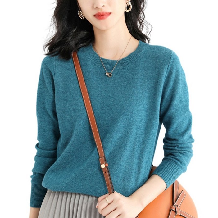 여성용 베이직 라운드넥 니트 긴팔티 부드러운 간절기 데일리룩 티셔츠 Knitted Tshirt D8378