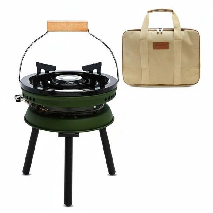 그리들 버너 해바라기 강염 스토브 고화력 액출 캠핑 이소가스 휴대용 낚시 가방포함, 1개, 카키