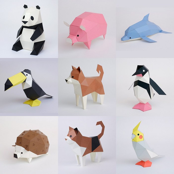 일본 정식수입 KAKUKAKU TINY 동물 17종 모음 DIY 페이퍼크래프트 종이모형 종이퍼즐 3D모형 3D 종이 입체퍼즐 장식품 집꾸미기 동물모형, 양