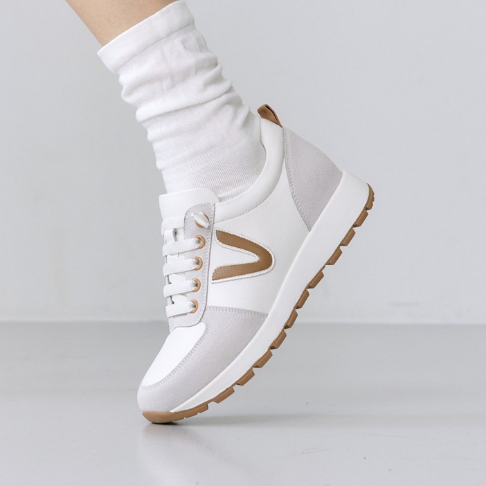 슈리오 여성 V포인트 캐주얼 소가죽 키높이 스니커즈 5cm