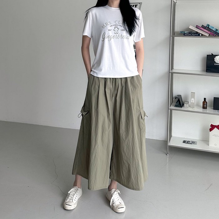 [오버나인] 여자 여성 바스락 경량 밴딩 버뮤다 바지