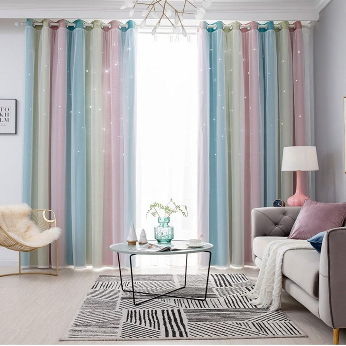 아일렛형  펀칭암막 이중레이스 안방  이쁜 공주 차광 커튼  11