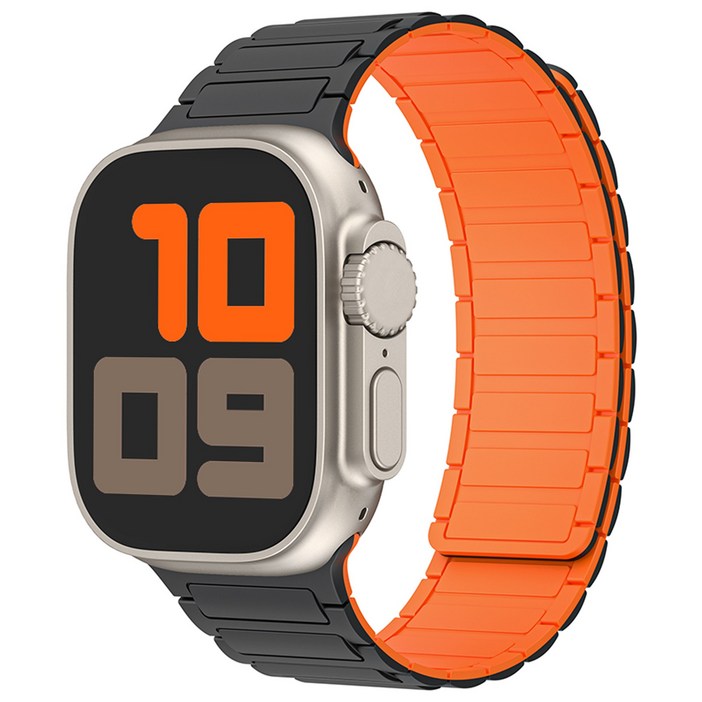 사라밴드 애플워치 호환 마그네틱 어드반스 실리콘 스트랩, 미드나이트 오렌지, 1개