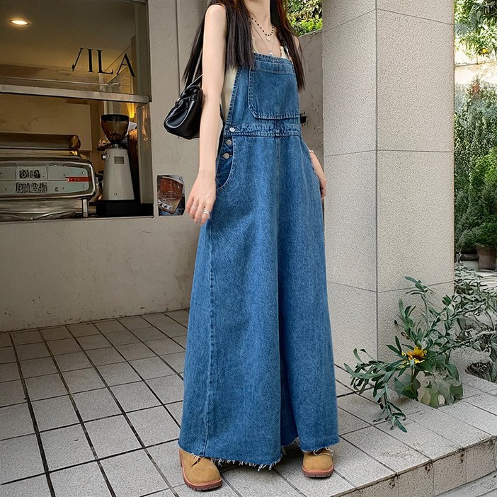 cammello 여성 데님 멜빵 치마 롱원피스 포켓 빅사이즈 멜빵원피스