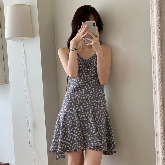 SML사이즈여성 민소매 플라워 꽃무늬 하객룩 데이트룩 뷔스티에 원피스 빅사이즈 끈원피스