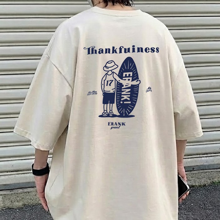 JBOOM 남자 오버핏 반팔티 서핑 프린트 티셔츠