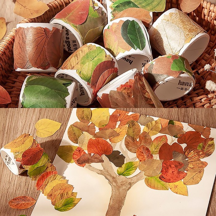 가을낙엽 롤 스티커 50개입 (10롤) 단풍잎 나뭇잎 어린이집 유치원, 잭푸르트 잎