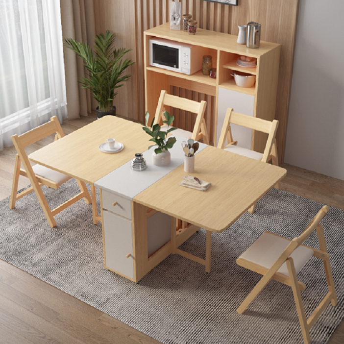 공간 활용 이동 테이블 빈티지 확장형 테이블 접이식 식탁, 원목1.5M원목의자4개, 4인용