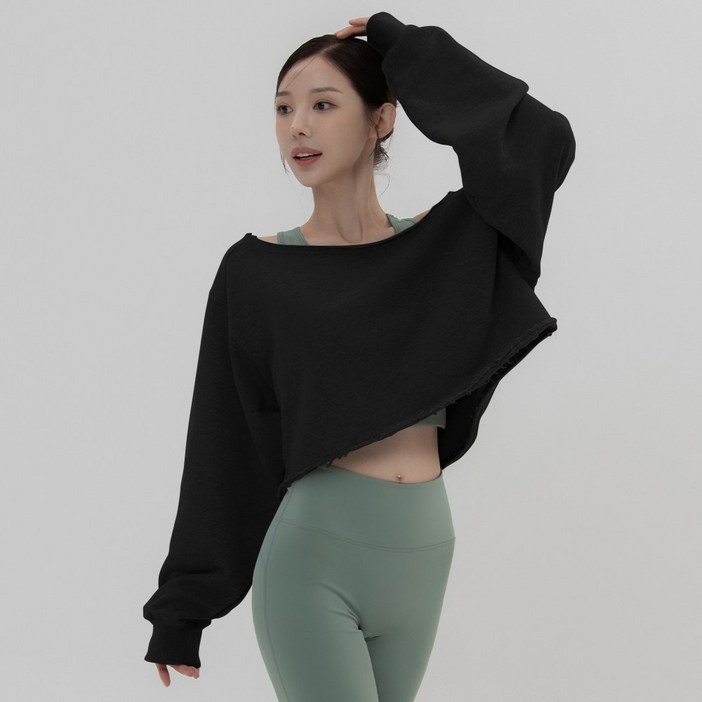 [콘치웨어[ 여성용 빈티지 오프숄 크롭 맨투맨 필라테스 요가