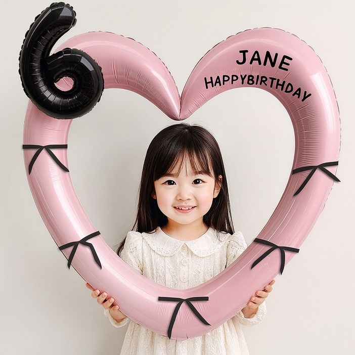 해피제이니 블랙 숫자 하트프레임 풍선 생일파티용품세트프리레터링 시트지 포함 포토존, 1세트, 6 핑크하트