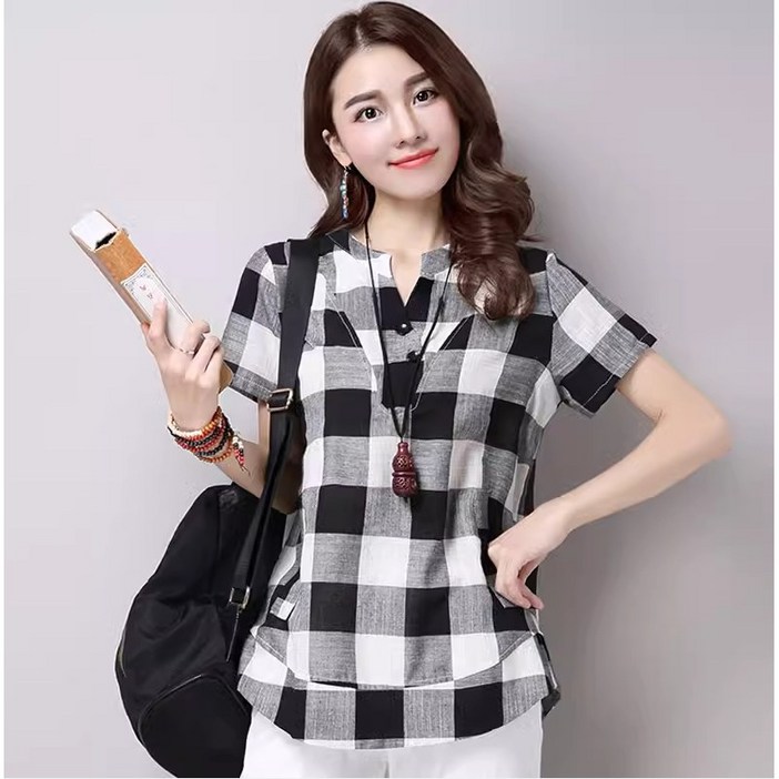 마마드 빅체크 반팔블라우스 H632 마마드 빅체크 반팔블라우스 H632