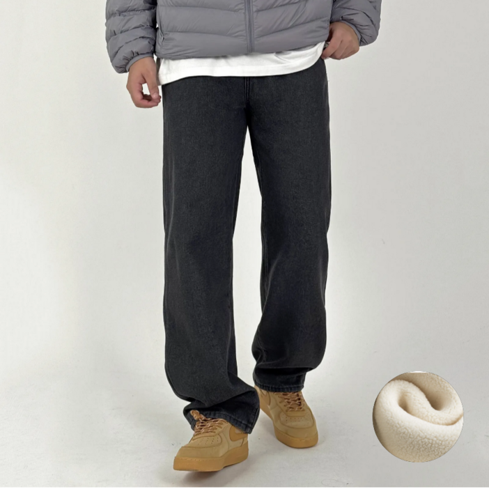 바이일이오 남성 겨울 기모 밴딩 스텐다드 와이드 스트레이트 데님 팬츠 청바지