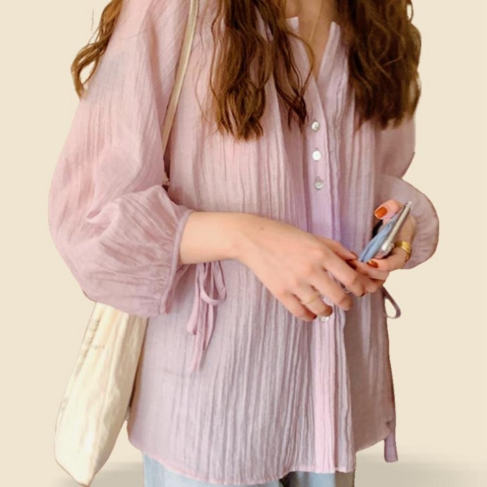 여성 바스락 블라우스 셔츠 시원한 원단 여름 오피스 캐주얼룩