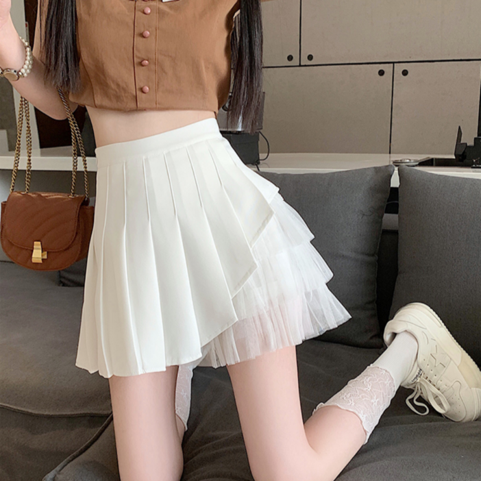 미소모드 사선 캉캉 프릴 포인트 플리츠 미니 스커트 m0055