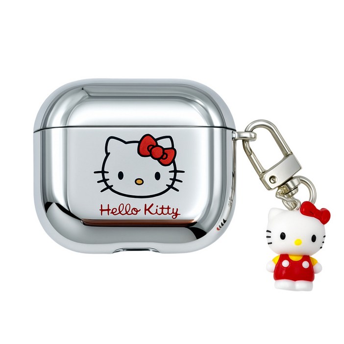 실버메탈 키티 에어팟케이스 키링 세트, 실버키티 에어팟pro2세대, 1개