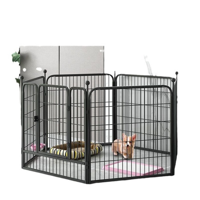 리빙가감법 반려동물 고품질 대형견 울타리 튼튼한 메탈 안전한 논슬립 자동 잠금 애견 펜스 대형 울타리, 1세트, 블랙