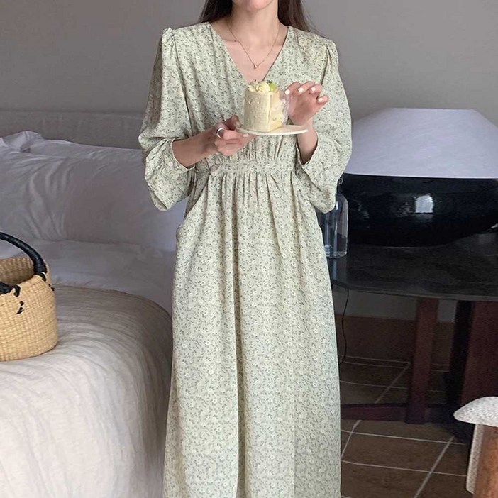 여성원피스 30대 40대 v넥 레이스 꽃 무늬 드레스