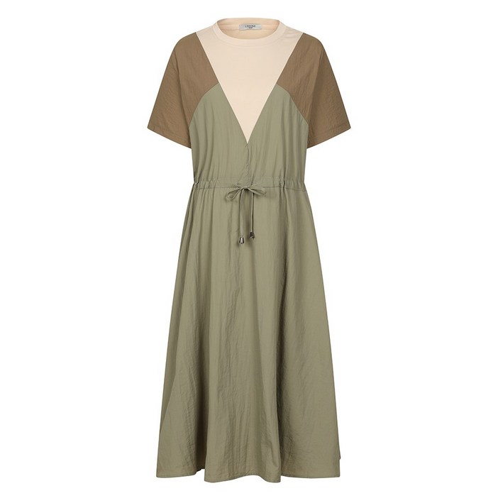 레코브 브이 배색 반팔 원피스LC31C9OP555X