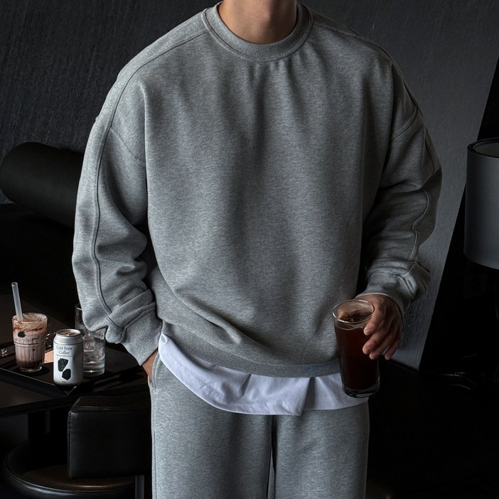 원에스 헤비 수피마 코튼 오버핏 절개 맨투맨