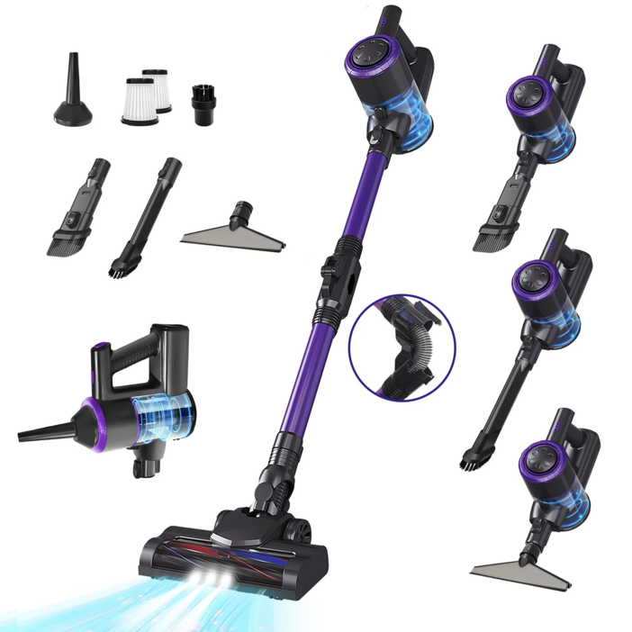 RichMagic 독일 핸디형 16000Pa 접이식 무선청소기 전동 브러시 LED 조명 스탠딩 다용도 블로잉/ 청소/가정용/차량용 5 in 1 핸디청소기, 퍼플