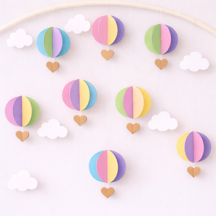 그리다 열기구 방울구름 모빌 가랜드 파스텔 3개