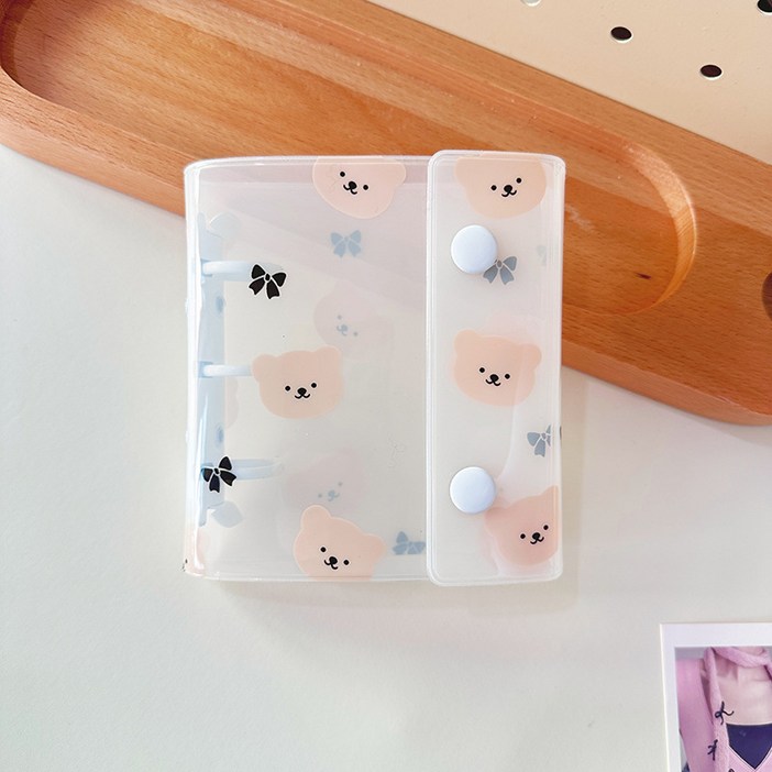 A8 포카 바인더 곰돌이 파스텔 투명 미니 다이어리 3공 앨범 속지 10매