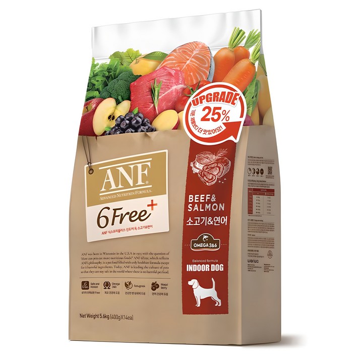ANF 전연령 독 식스프리 플러스 레드 건식사료, 소+연어, 5.6kg, 1개
