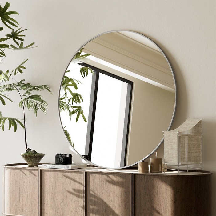 뷰티피크 화장대 거울 원형 벽걸이형 욕실거울, 실버60cm