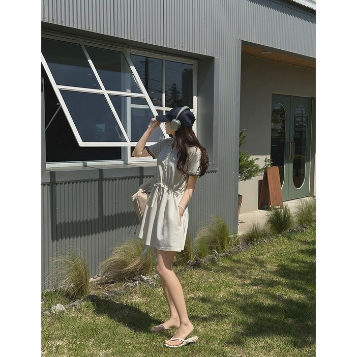 이삼사 피케 배색 카라 반팔 미니롱 여름 원피스 3컬러 4499