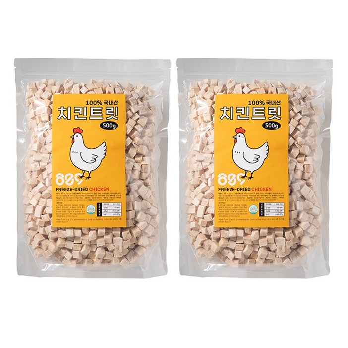 국내산 강아지 고양이 동결건조 대용량 소프트 트릿간식, 2개, 500g, 치킨