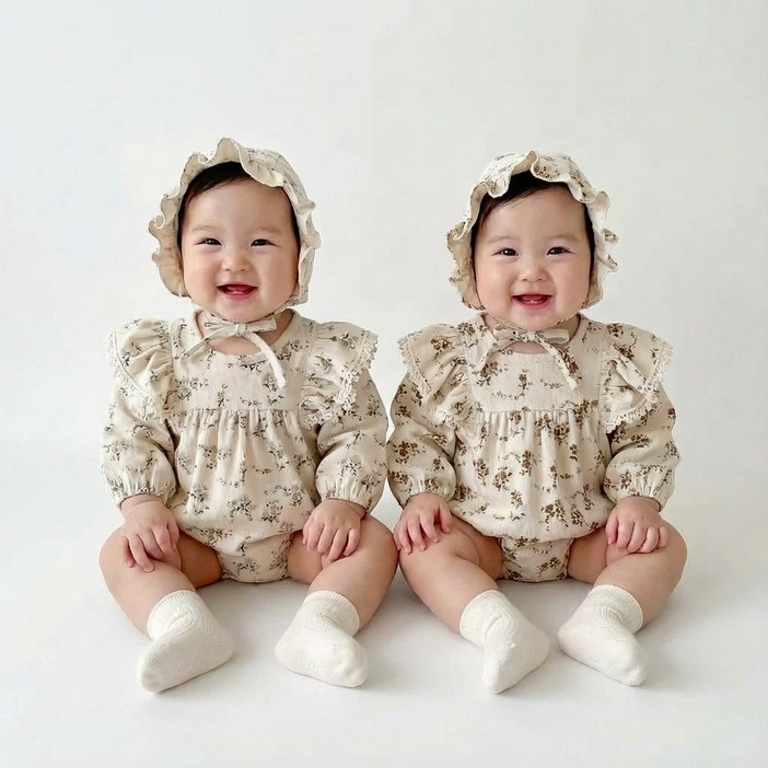 미미 골덴 여자아기 여아 꽃무늬 골덴 슈트 세트