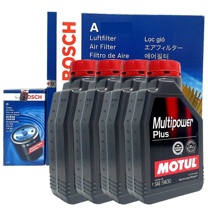 보쉬 SM6 2.0 가솔린 엔진오일 교환 셋트 필터 + 합성유 모튤 O1186+A2992+5W30 4L, 4개, 5w30, 1L