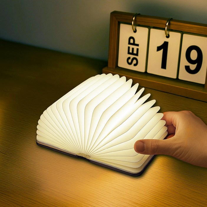 풀문 책 무드등 7색 LED 무선 캠핑 조명, 화이트애쉬 미니